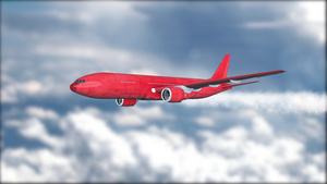一架红色喷气式客机在云层之上飞行模糊的背景飞机逼真14秒视频