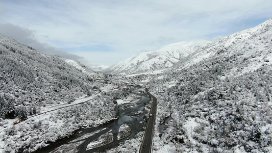 航拍川西高原群山下雪雪景视频视频