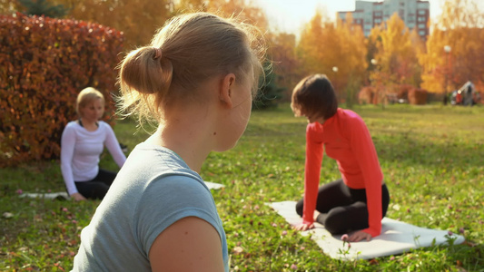 在公园锻炼期间对妇女进行体育妇女培训的群体视频
