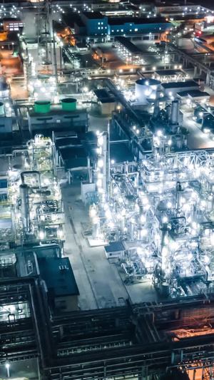 航拍石油化工钢厂生产污染排放夜景延时摄影化工厂设备10秒视频