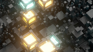 闪光的立方体漂浮在黑暗立方体上3D投影11秒视频