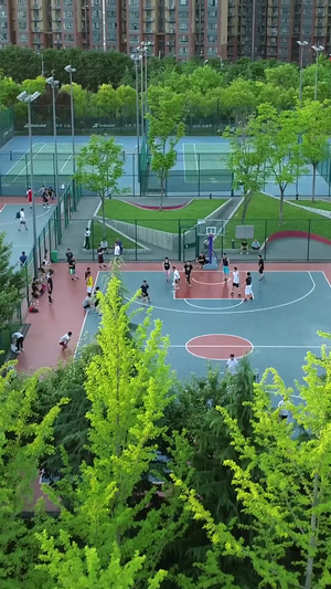 生态城市篮球场航拍国际篮球日46秒视频