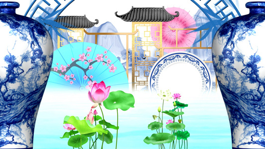 青花瓷水滴中国风背景视频视频