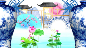 青花瓷水滴中国风背景视频30秒视频