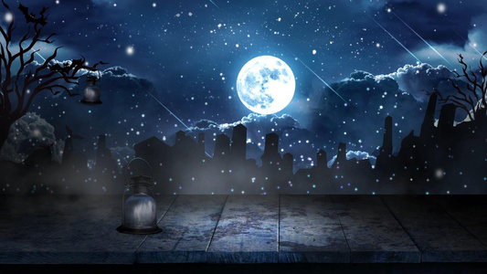 动态夜景月亮星光唯美背景视频元素视频