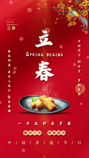 红色喜庆中国风立春传统节日二十四节气宣传视频海报15秒视频