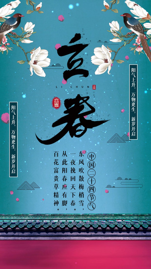 唯美夜色粒子中国风立春二十四节气传统节日宣传视频海报15秒视频
