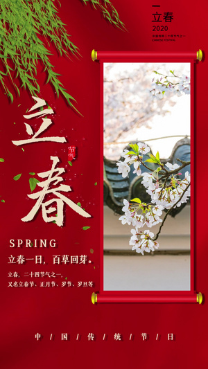 红色喜庆中国风立春二十四节气传统节日宣传视频海报15秒视频
