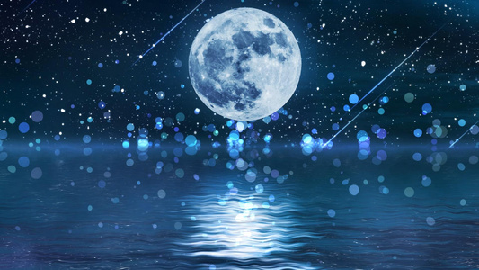 动态月光湖面倒影流星划过视频背景元素视频