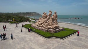 航拍烟台蓬莱地标建筑八仙过海雕塑视频41秒视频