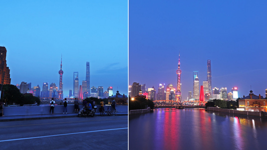 上海乍浦路桥日转夜延时视频