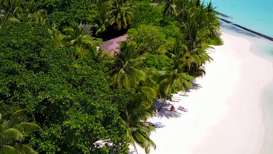 浅海和靠近珊瑚礁的白色沙滩背景下的豪华海湾海滩生活视频