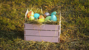 在木盒子里的彩色鸡蛋19秒视频