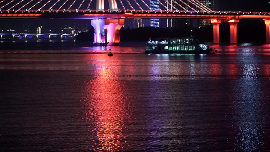 城市江水大桥夜景视频