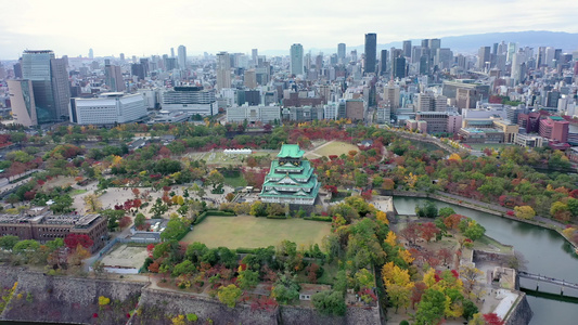 秋天在日本的osaka城建造城市视频