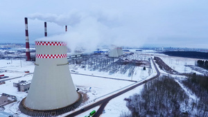 热电厂空中观察工业厂烟囱雾15秒视频