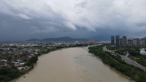 4K航拍暴雨涨洪水洪涝20秒视频