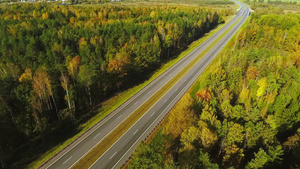 从上方的车经过森林在高速公路上行驶21秒视频