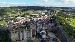 日落时分葡萄牙里斯本小镇奥比都斯航拍37秒视频