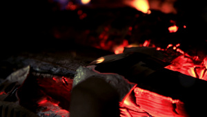 火堆里躺着炽热的红煤柴火烧红了12秒视频