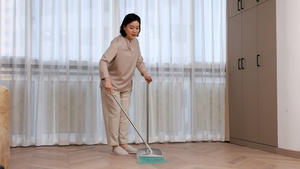 客厅打扫卫生的中年女性49秒视频