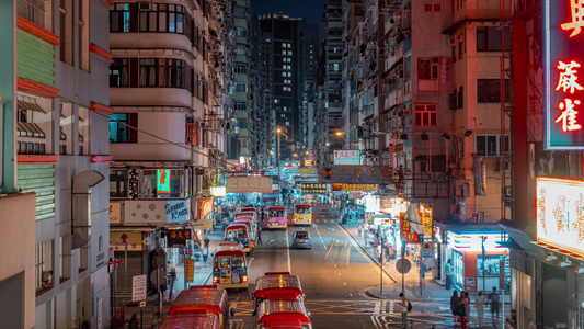 4k香港旺角街景夜景延时视频