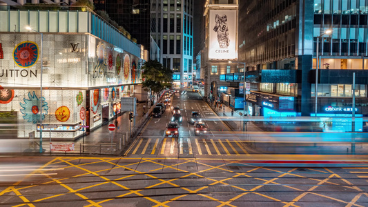 4k香港街道夜景车水马龙延时视频