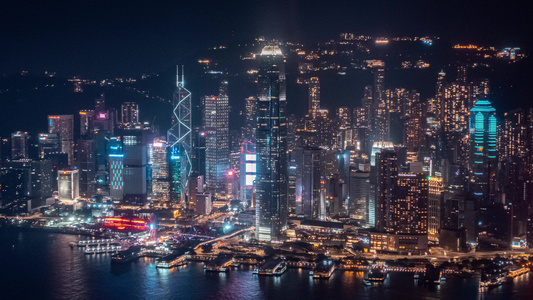 4k香港中环CBD夜景延时视频