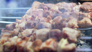 用木炭做的烤肉用串肉串烤羊肉串特写镜头16秒视频