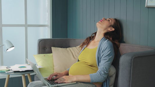 怀孕女子居家电脑办公视频