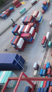 航拍城市物流码头港口堆满集装箱货物素材码头素材视频