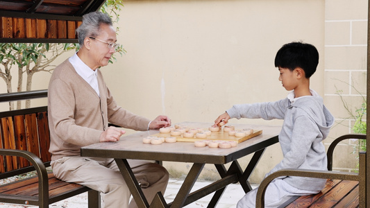 亭子里下象棋的祖孙视频