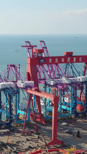 青岛海边的港口风光航拍视频集装箱40秒视频