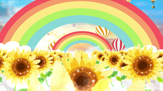4K唯美向日葵花朵卡通彩虹背景视频视频