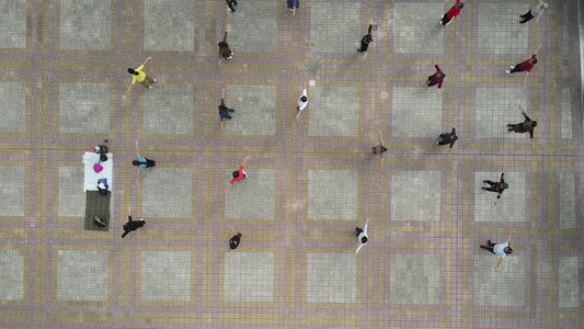 清晨市民体育锻炼广场舞航拍视频视频