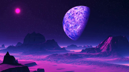 一个巨大的行星在圆膜上明亮的紫色太阳视频