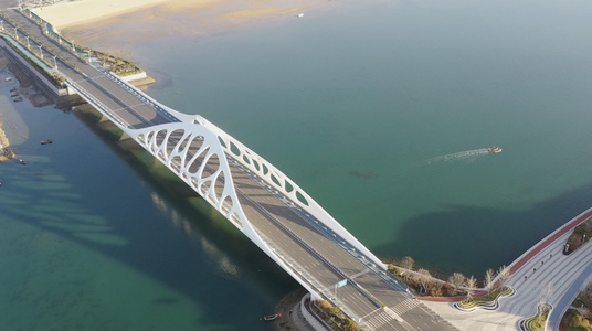 青岛城市风光网红景点珊瑚贝桥航拍4K视频视频