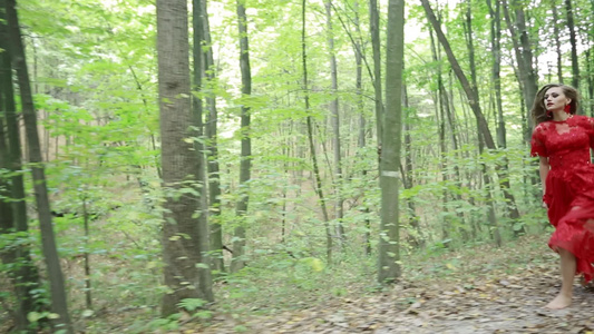 女孩在夏月森林中奔跑视频