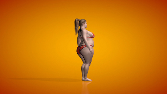 女胖女人装扮相机旋转无缝循环乳胶垫附着视频