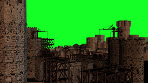 建造中世纪工事加固村绿色屏幕上有起重机19秒视频