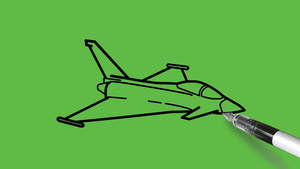 绘制具有抽象绿色背景颜色组合的战斗机平面10秒视频