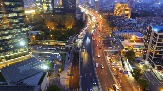 上海城市高架车流4K夜景航拍视频