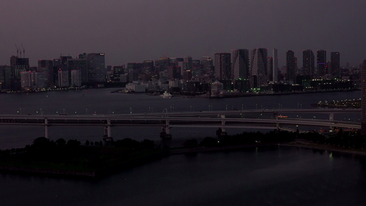 日落后与东京塔和彩虹桥连接的东京天线视频