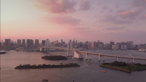 与东京塔和彩虹桥联通的东京天线日落时在日本东京24秒视频
