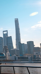大范围移动延时蓝天白云下的上海外滩现代商务建筑视频