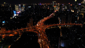 4K航拍上海夜晚交通77秒视频