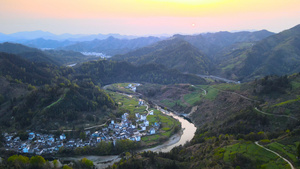 航拍黄山歙县石潭村山区日落延时4K30秒视频