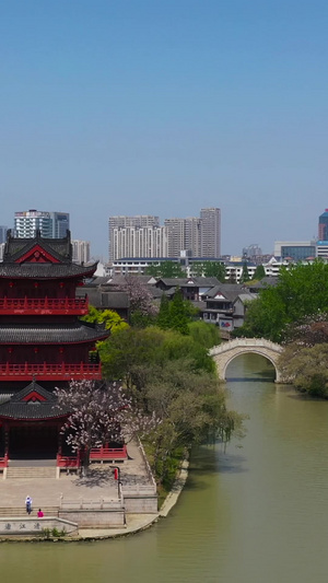 航拍4A景点里运河景区风光带建筑视频淮安里运河文化长廊40秒视频