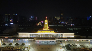 航拍长沙火车站夜景35秒视频