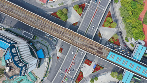 航拍城市轨道高架道路三层立体交通25秒视频